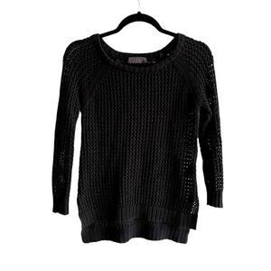 Pjk Patterson J. Kincaid Cotton Scoop Neck Knit Mesh High Low Sweater Black XS